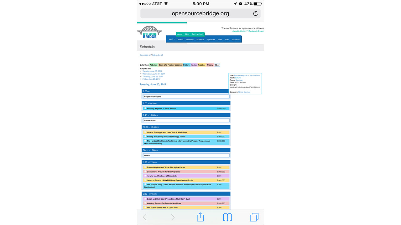 Open Source Bridge calendar on mobile (original)